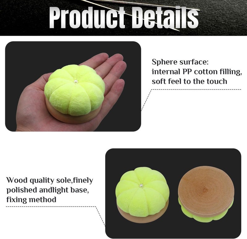 Uxney Pin Cushion,Wooden Sewing Pin Cushion Pincushion Needle Cushion for Sewing Quilting Needlework DIY Crafts(Fluorescent Yellow,2 PCS) - Image 4